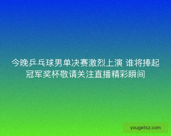 今晚乒乓球男单决赛激烈上演 谁将捧起冠军奖杯敬请关注直播精彩瞬间